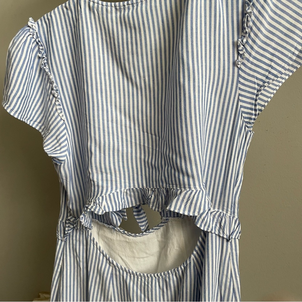 Cotton Candy Blue & White Striped Maxi Dress with Front Tie - Picture 13 of 15